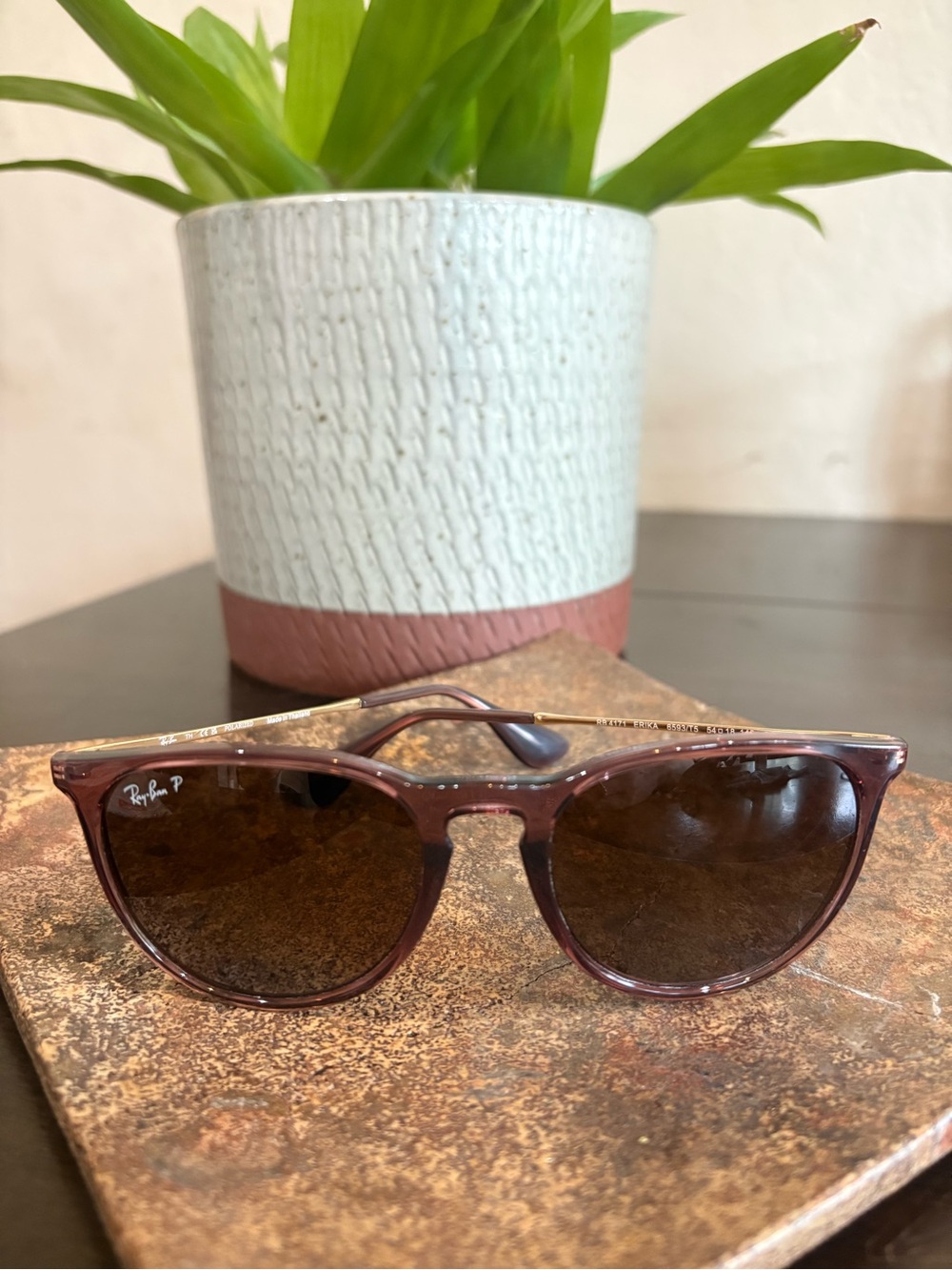 Ray-Ban Women’s Purple Sunglasses with Dark Brown Lenses